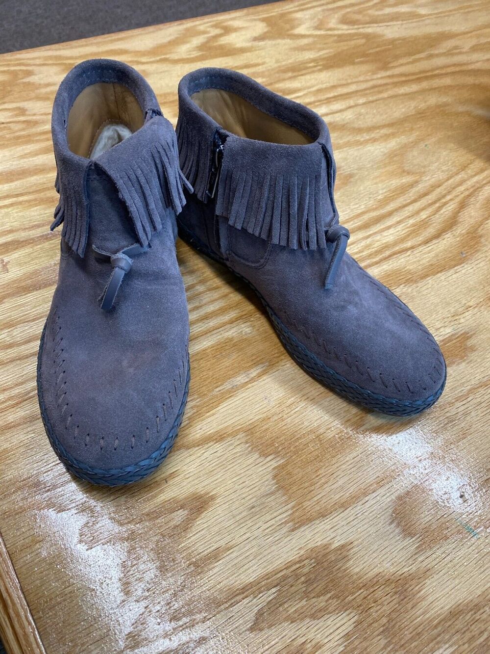 UGG Kennadi Fringe Boots Women's 5.5 Blue Suede Slip On Comfort SN-1123597 S11